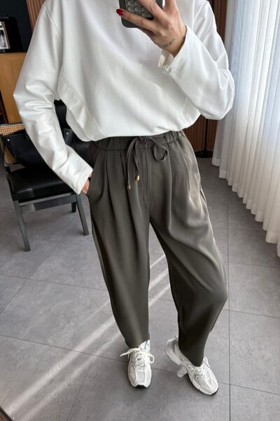 My Blog Khaki színű elasztikus derékú redős nadrág - 51111