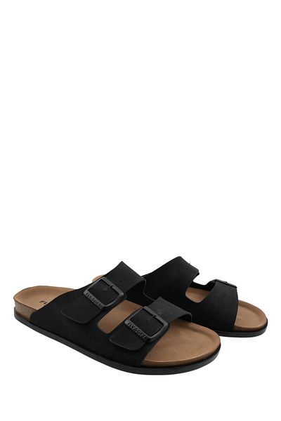 FLY SOFT Black Anatomical Sole Men's Slippers (Comfort)