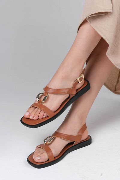 Mio Gusto Agnes Tan Color Women's Sandals with Metal Accessories