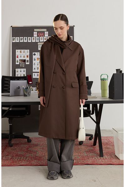Fatma Atasoy Oversize Brown Scarf Trench Coat