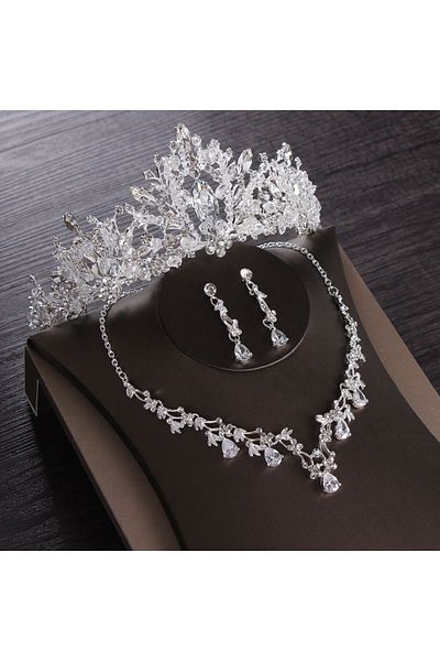 Choice Tiaras TS-0179-I-XL-0002-A Luxury Silver Color Crystal Water Drop Bridal Jewelry Sets Rhinestone Tia
