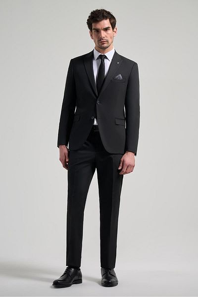 İmza Black Gabardine Swallow Collar Lined 6 Drop Slim Fit Slim Fit Suit1001229011