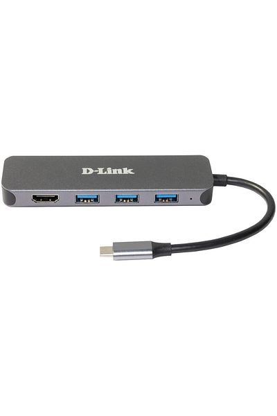 D-Link HUB USB D-LINK DUB-2333, USB Type C, cablu 10 cm, metalic, Argintiu