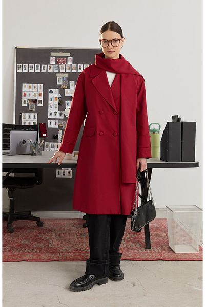 Fatma Atasoy Oversize Claret Red Scarf Trench Coat