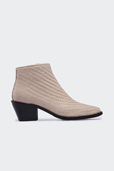Favgi Yullo Bej Örgü Deri Kadın Yazlık Bot
