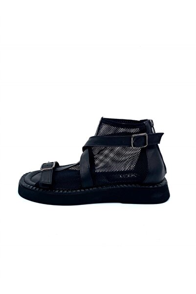 Karen Black Leather Women's Black Fishnet Sandals