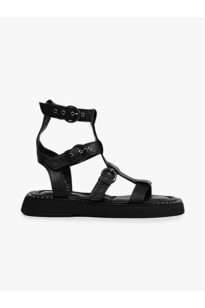 Eskare Women's Leather Black Sandals