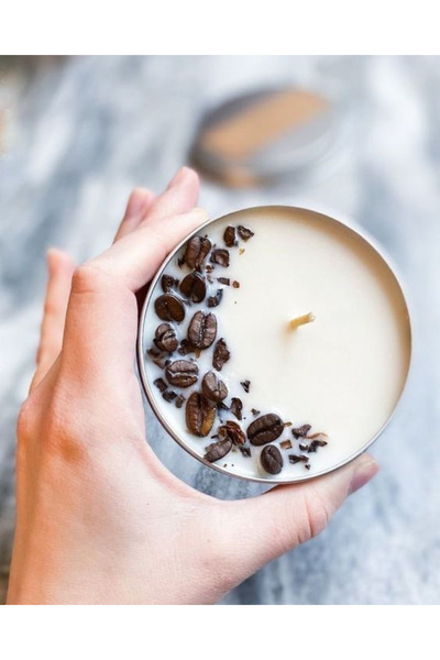 Mum Hediyelik Teneke Kutulu Aroma kahve Kokulu Doğal Soya Wax Vegan 1 adet 7,5 cm