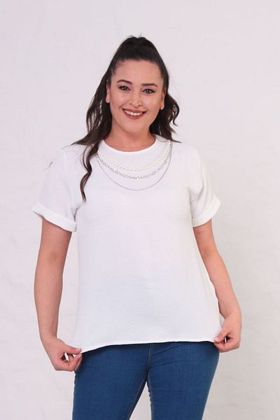 tarzımsüper Women's Plus Size Short Sleeve Blouse with Necklace Gift