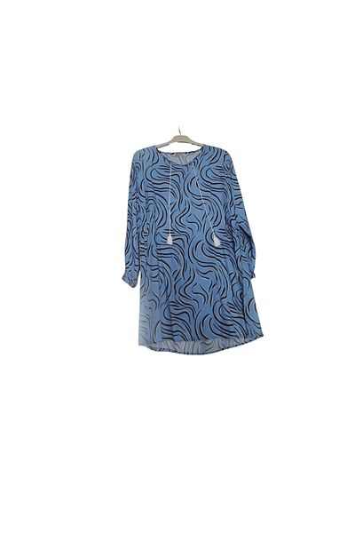DHDmoda Large Size Blue patterned Rope Laced Long Tunic