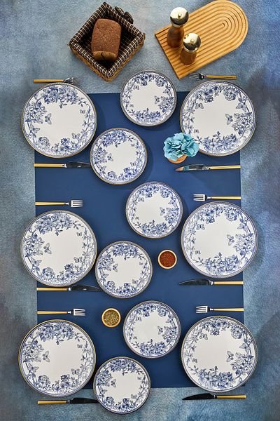 Mabeyn 6-Piece 12-Piece Ceramic Cake and Serving Presentation Plate Set Blue