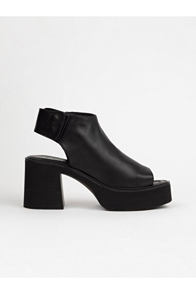 Fafen Black Leather Women's Sandals