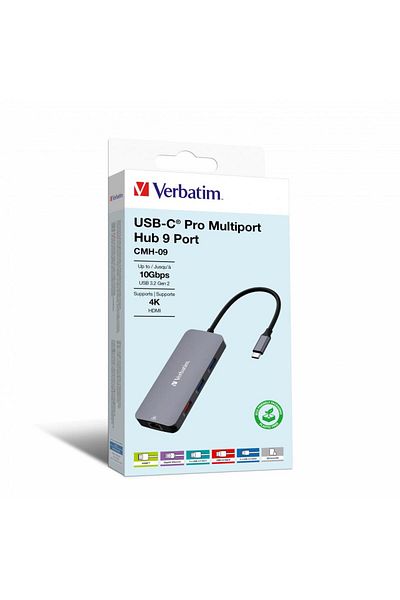 Verbatim Hub USB-C Pro CMH-09: 9 porturi, HDMI 4K@60Hz, Gigabit Ethernet, SD/microSD