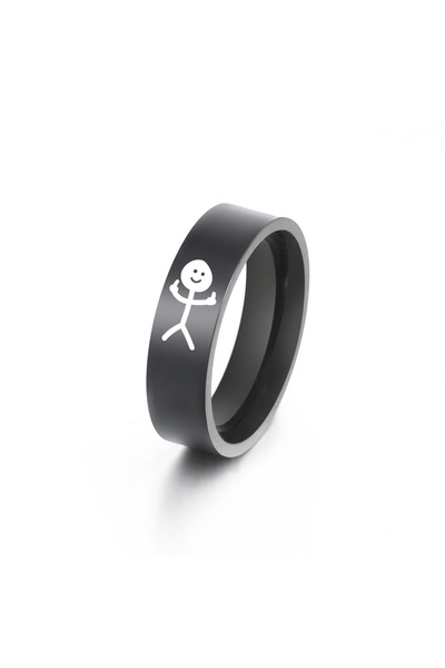 Choice 9 huocairen-Black Simple Trend Funny Middle Finger Stickman Ring Hip H...
