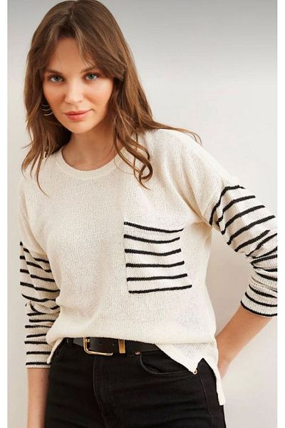 boutich Women's Striped Mercerized Knitwear Blouse with Pockets