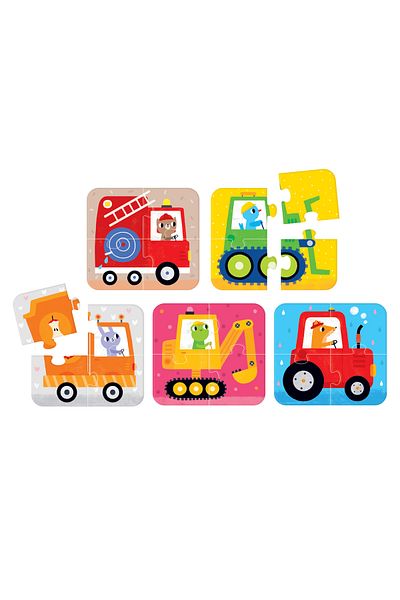 banana Joc memorie tip puzzle Banana Panda, On the Go Puzzle Vehicles, 5 puzzle-uri cu 4 piese