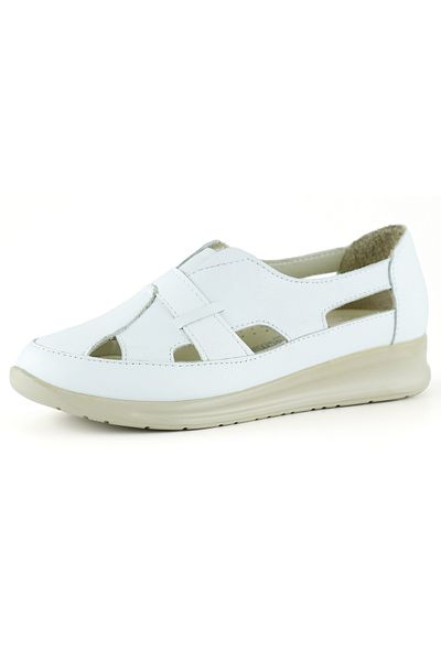 Erkan Saçmacı Aida White Leather Cut-Out Detailed Elastic Slip-On Casual Shoes