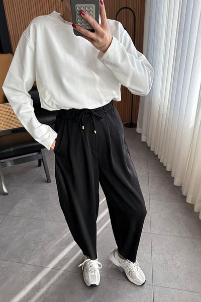 My Blog Black Elastic Waist Pleated Trousers - 51111
