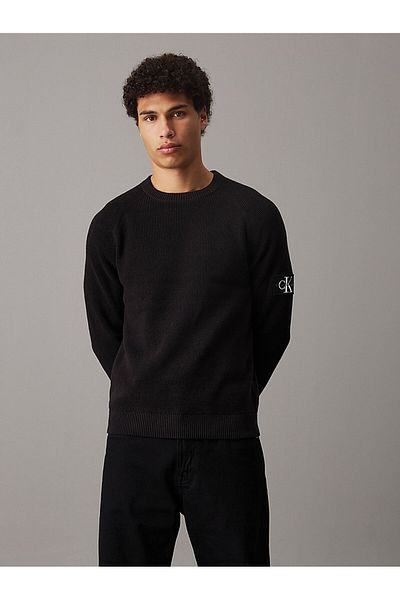 Calvin Klein Men's Regular Fit Cotton Crew Neck Long Sleeve Black Sweater J30J323989-BEH