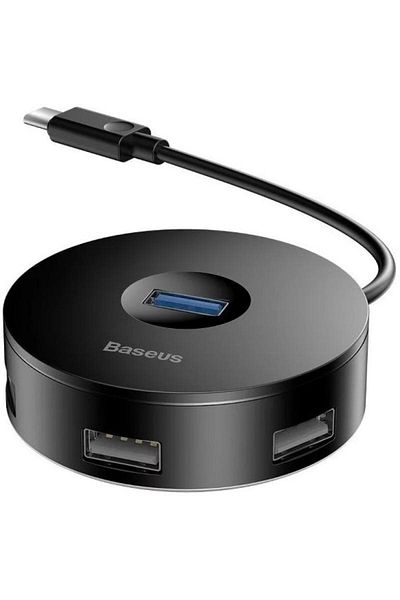 Baseus HUB Baseus Airjoy CAHUB-G01, Cablu USB Type-C, rotund, 10 cm (Negru)