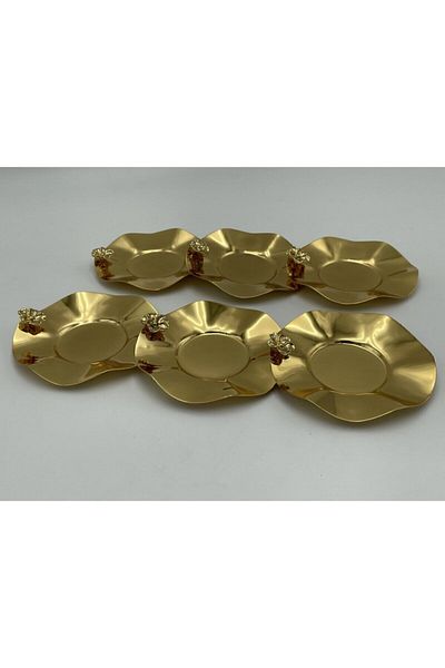 ŞENVER HOME 6-Piece Tea Plate with Wave Model Flower Detail