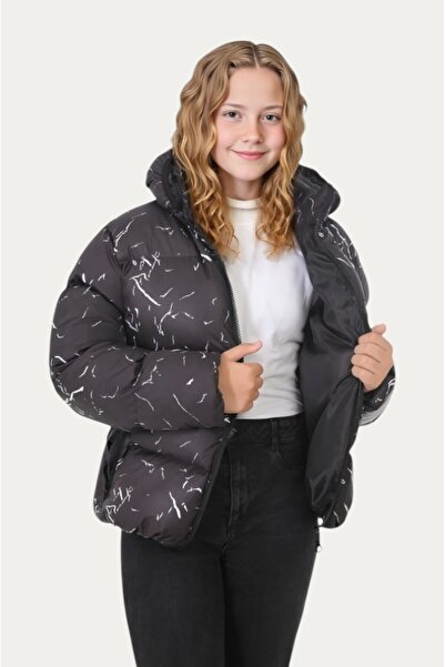 Montland Kız Çocuk Siyah Çıkabilir Kapüşonlu Su Ve Rüzgar Geçirmez Cepli Kışlık Şişme Mont & Kaban & Parka