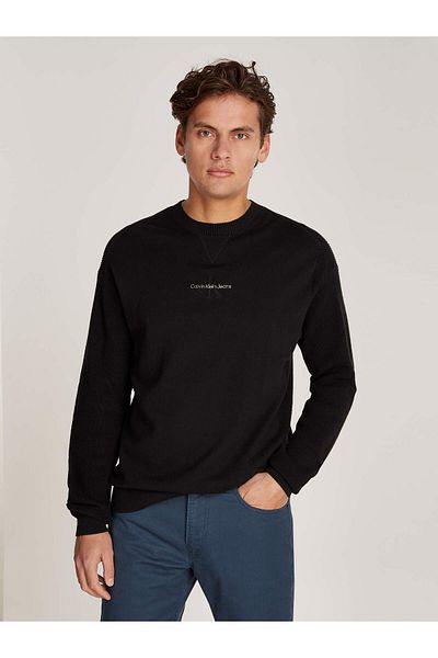 Calvin Klein Men's Black Pullover Sweater - Transitional Cotton, Stylish Design J30J 325671