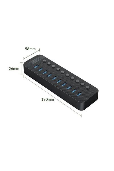 Orico HUB USB Orico CT2U3-10AB, 10 x USB 3.0 (Negru)