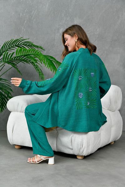 Miss Allos Sequin Embroidered Women's Kimono and Caftan Set - Back and Sleeve Detail