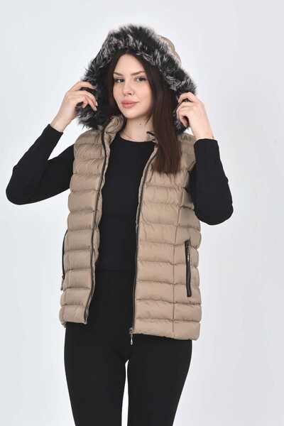 S&V TEKSTİL Kadın Bej Şişme Kısa Yelek Mont