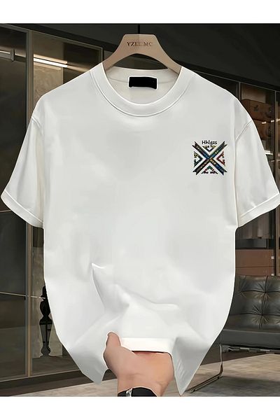 PENTHİLUS Men's Cotton Geometric Print T-Shirt - Summer Comfortable Loose Short Sleeve T-Shirt