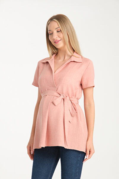 Entarim Hamile Gömlek Yaka Pilikaşeli Tunik