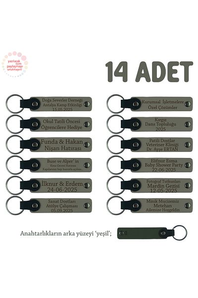 Miaju Ash Gray & Green, Personalizable Name Written Certificate Souvenir Keychain Set of 14 for Kindergarten