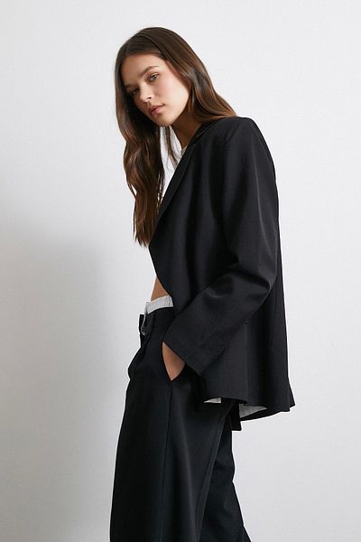 Never more Line Lined Black Draped Blazer Jacket