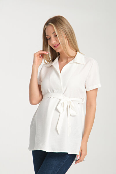 Entarim Hamile Gömlek Yaka Pilikaşeli Tunik