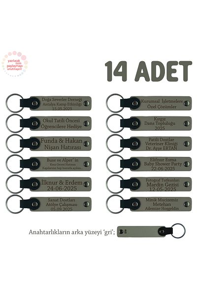 Miaju Ash Gray & Gray, Mevlit Souvenir Gift Keychain with Name Written on It, Set of 14