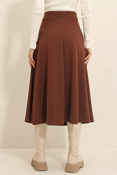 VAGGON Жіноча кавова спідниця з високою талією та еластичним поясом, А-силует, середньої довжини Vgn-X11324