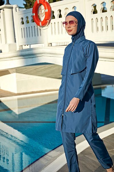 Remsa Mayo Front Covered Parachute Fully Covered Hijab Swimsuit Nuray Light Navy Blue