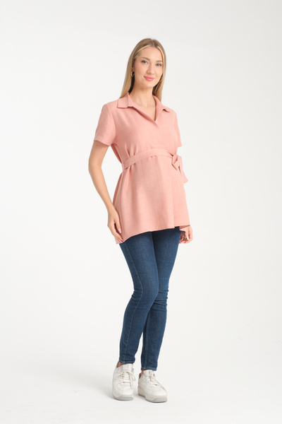 Entarim Hamile Gömlek Yaka Pilikaşeli Tunik