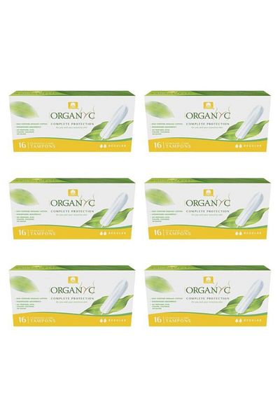 Organyc Complete Protection Feminine Care Organic Cotton Tampons Normal Flow, Regular, 6 Pack (192 Pieces)
