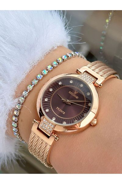 Raymond Rym-21002 Women's Wristwatch - Steel Case and Cord - 2 Years Warranty