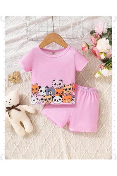 VESTIR BIEN Set de îmbrăcăminte pentru copii cu imprimeu cu animale drăguțe roz