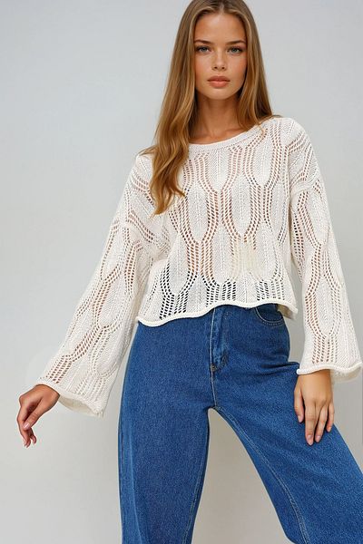 VAGGON Beige Kayığını Atlayacak Women's Knitwear Blouse Openwork Vgn-X10506