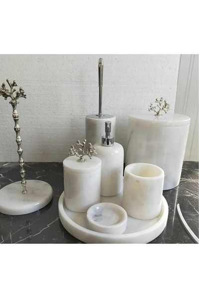 ege gross White Marble Bathroom Set 8 Pieces