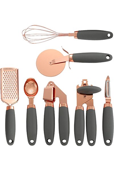 Arabest 7-Piece Copper Coated Kitchen Gadget Set, Rose Gold Utensils with Sil...