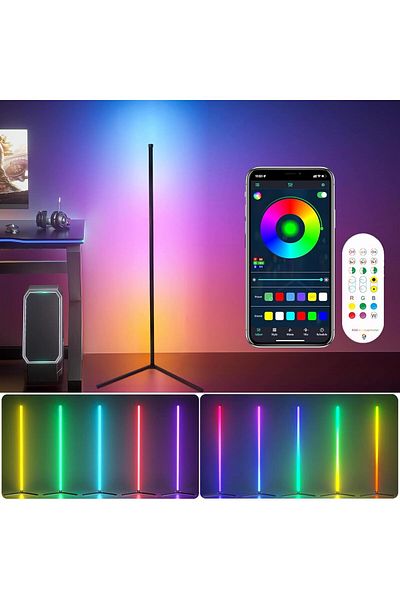 COOYA Corner Floor Lamp, RGB Color with Music, for Living Room, Live Streaming, Party, Gaming