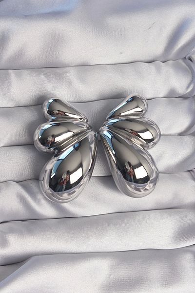 Store Brass Silver Color Large Curved Butterfly Earrings