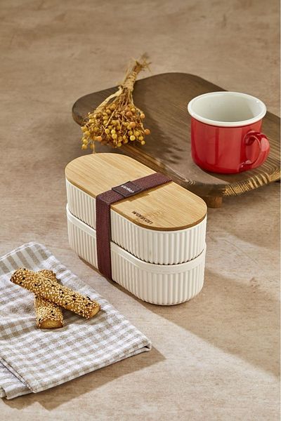Piev Practical Double Bamboo Lid Storage Nutrition Container