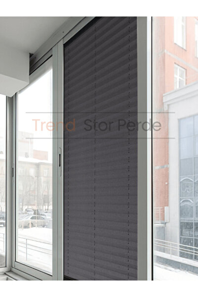 TREND STOR PERDE Antrasit Blackout Plise %100 Işık Karatma Katlanır Cam Balkon Perdesi - Salon Perdesi-003