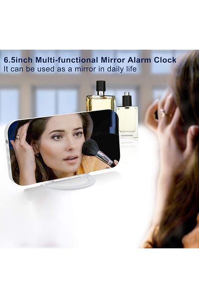 COOYA Digital Clock, LED Large Display Mirror Surface with 3 Levels Brightness, Dual USB Ports, White